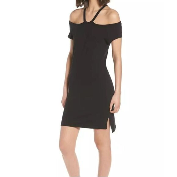 Pam & Gela Black Cold Shoulder Mini Dress Cut Out T-shirt New Size Small - Picture 1 of 10